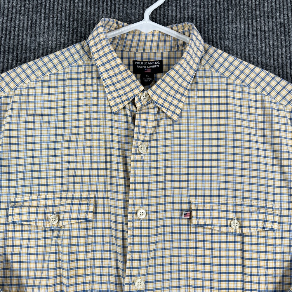 Polo Ralph Lauren Shirt Mens XL Extra Large Yellow Check Long Sleeve Button Up